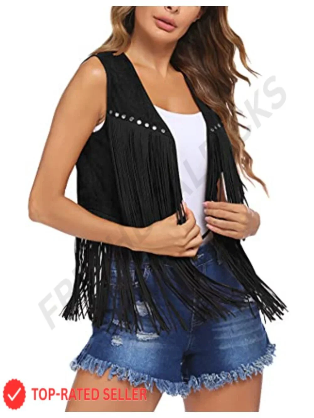 Faux Suede Fringe Vest Sleeveless 70s Hippie Cowgirl Western Tassel